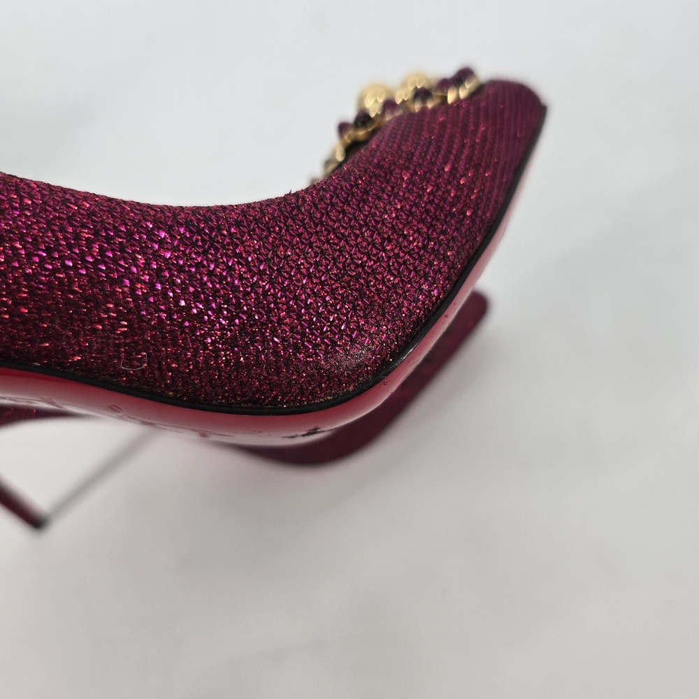 Christian Louboutin Coralta Mia 100 Pink Glitter Point Toe Pumps Size 35 Heart - Picture 10 of 13
